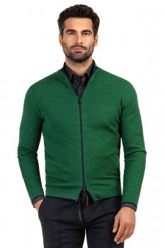 Pulover slim verde cu fermoar