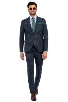 Slim albastru dungi costume
