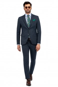 Costum slim albastru in dungi