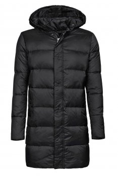 Jacheta slim neagra uni cu puf si gluga detasabila