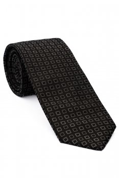 Cravata matase tesuta neagra print geometric