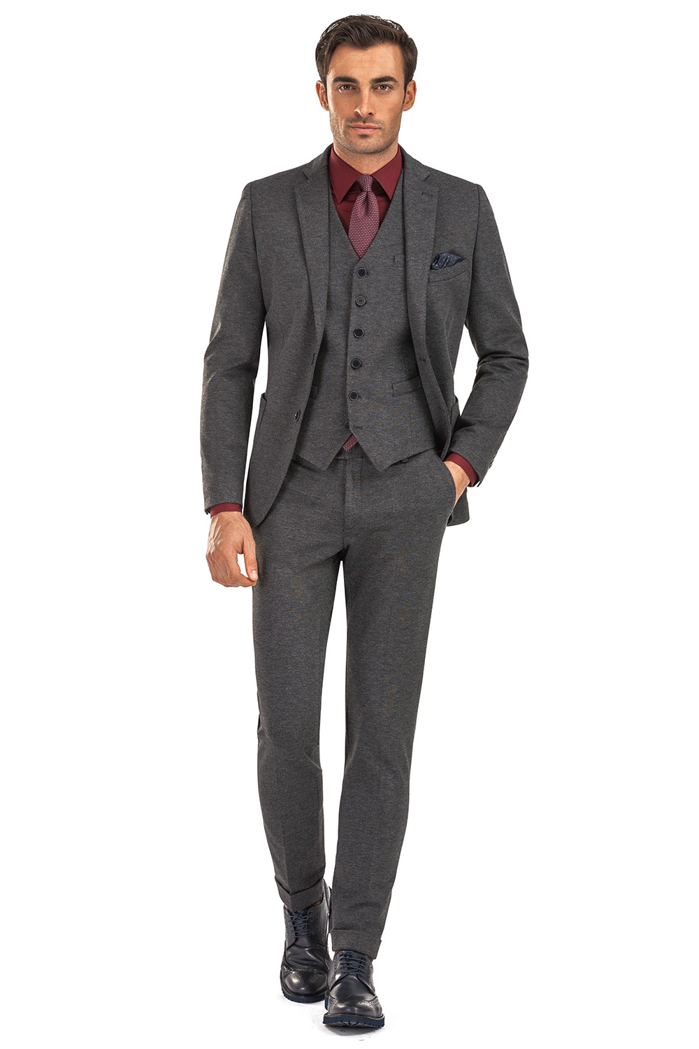 Costum Slim Gri Uni Bigotti Ro Vecsbaqcu54919992