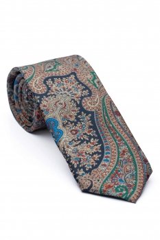 Cravata matase tesuta multicolora print floral