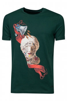 Tricou slim verde print