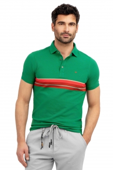 Tricou polo slim verde cu dungi