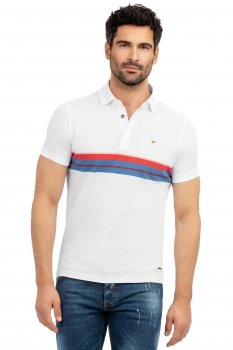 Tricou polo slim alb cu dungi