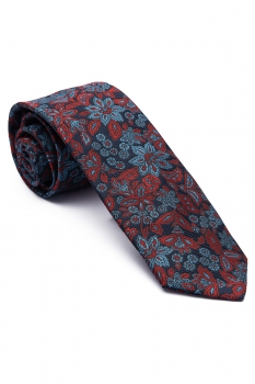 Cravata poliester tesut bleumarin print floral