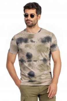 Tricou slim bej print guler rotund