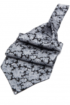 Ascot tie tip printed silk black floral