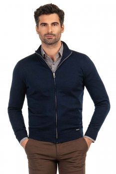 Pulover slim bleumarin cu fermoar