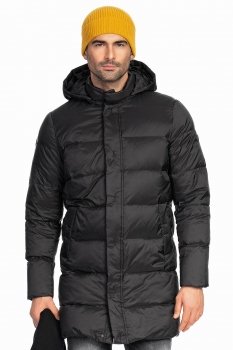 Jacheta slim neagra uni cu puf si gluga detasabila