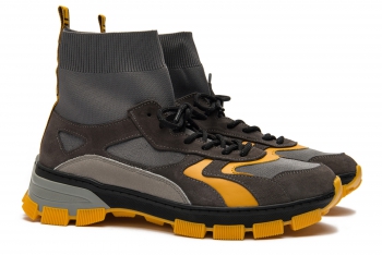 Grey leather and textile boots