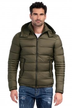 Geaca slim kaki uni cu gluga detasabila