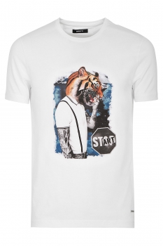 Tricou slim alb print