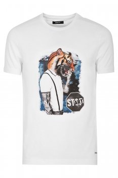 Tricou slim alb print