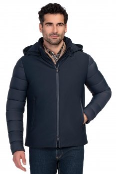 Geaca slim bleumarin cu gluga detasabila