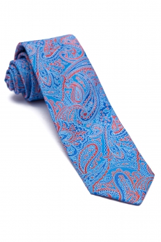 Cravata poliester tesut bleu print floral