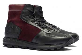 Burgundy leather and textile shoes