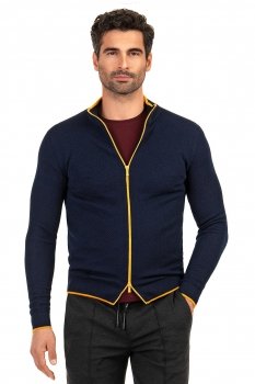 Pulover slim bleumarin cu fermoar