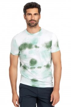 Tricou slim alb print guler rotund