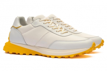 White leather and textile shoes