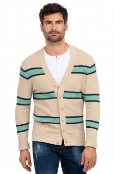 Cardigan regular bej cu dungi