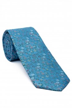 Cravata poliester tesut bleu print floral