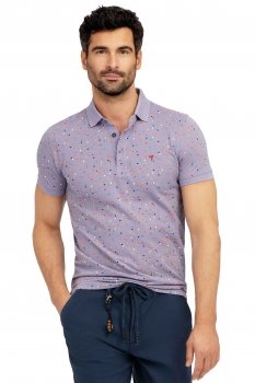 Tricou polo slim lila print geometric