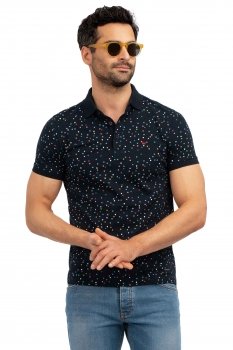 Tricou polo slim bleumarin print geometric