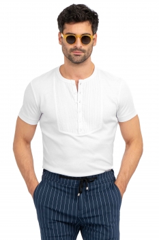 Tricou slim alb uni guler rotund limited collection