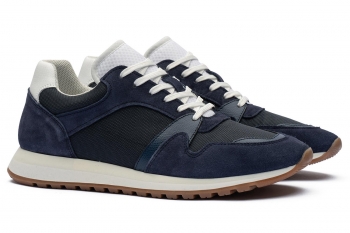 Navy leather and textile shoes