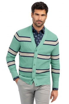 Cardigan regular verde cu dungi