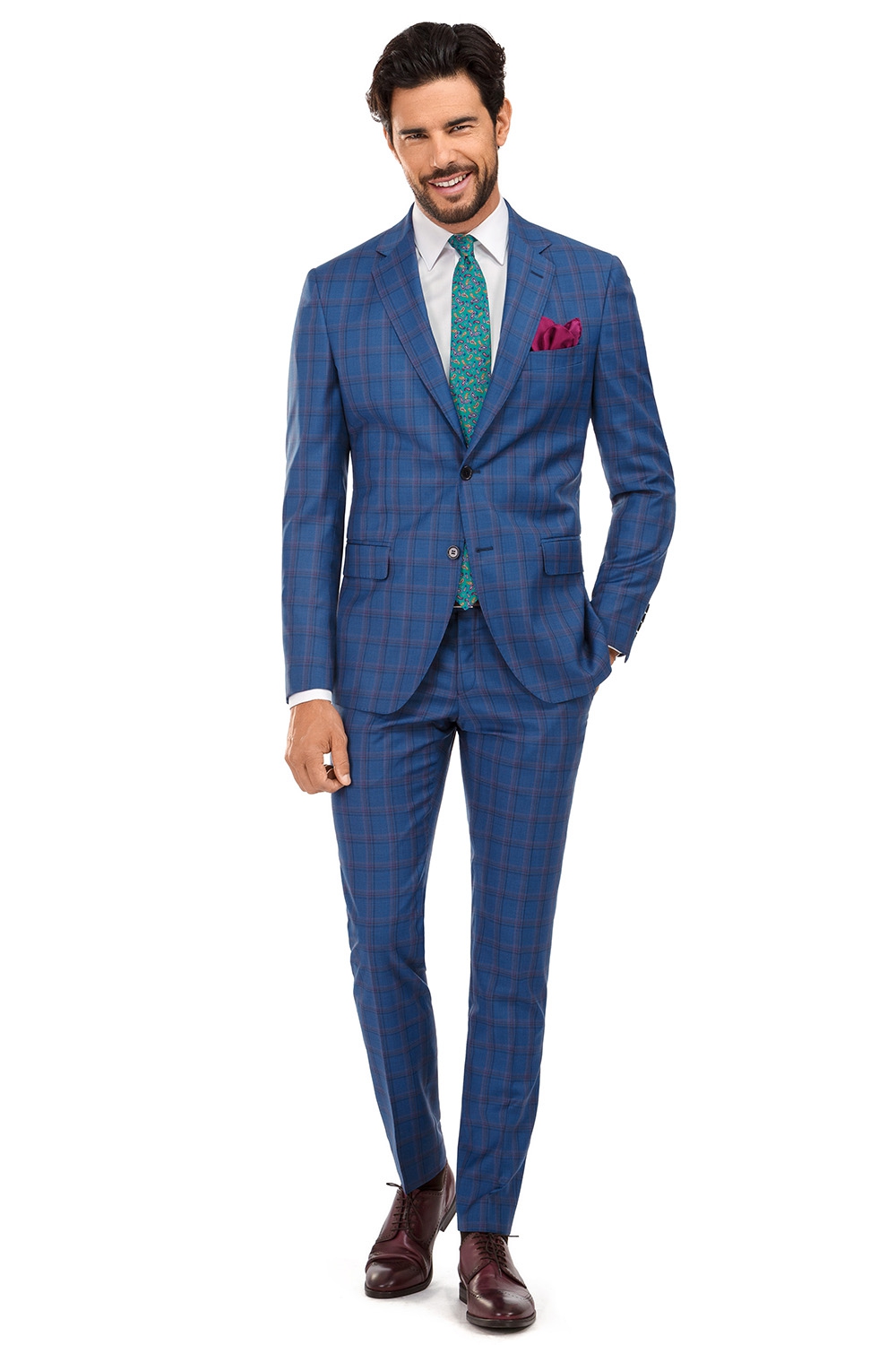 Costum Superslim Ricco Albastru In Carouri Bigotti Ro