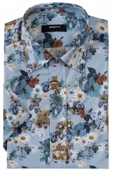 Camasa maneca scurta slim bleu print geometric