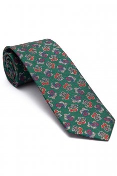 Cravata matase imprimata verde print floral