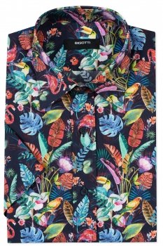 Camasa maneca scurta slim bleumarin print geometric