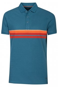Tricou polo slim albastru cu dungi