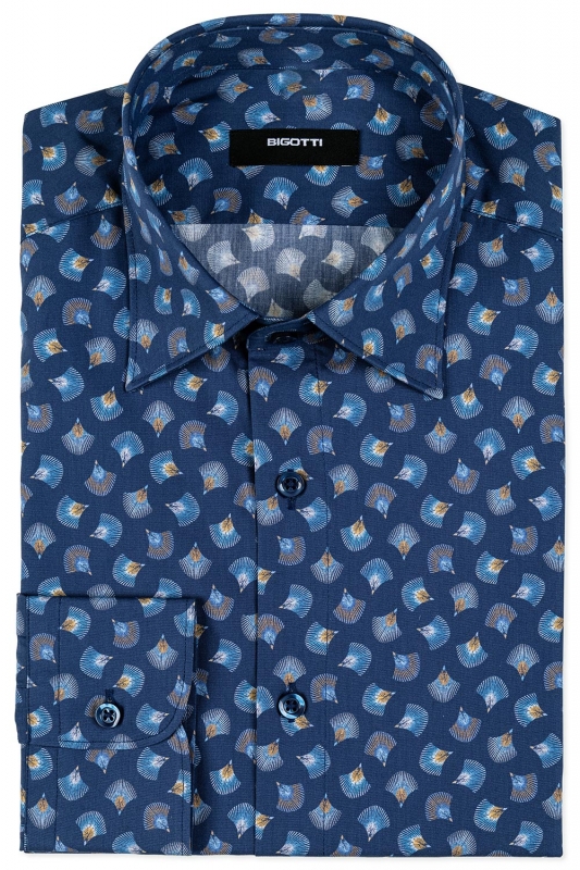 Bigotti Camasa slim bleumarin print geometric