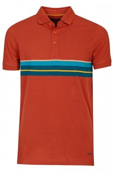 Tricou polo slim oranj cu dungi