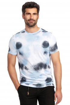 Tricou slim alb print guler rotund