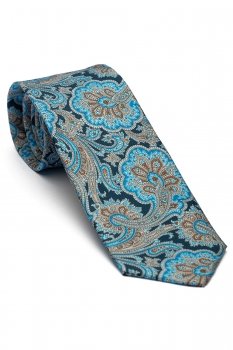 Cravata matase imprimata albastra print floral