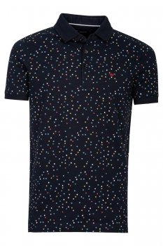Tricou polo slim bleumarin print geometric
