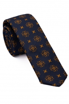 Cravata matase tesuta bleumarin print floral