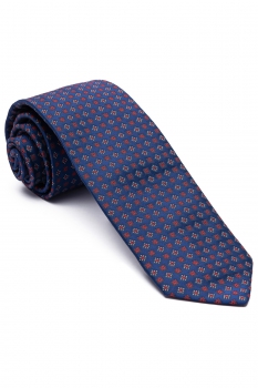 Cravata poliester tesut albastra print geometric