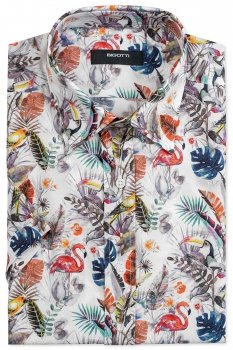 Camasa maneca scurta slim alba print geometric