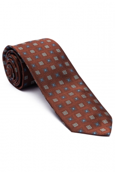 Cravata poliester tesut maro print geometric
