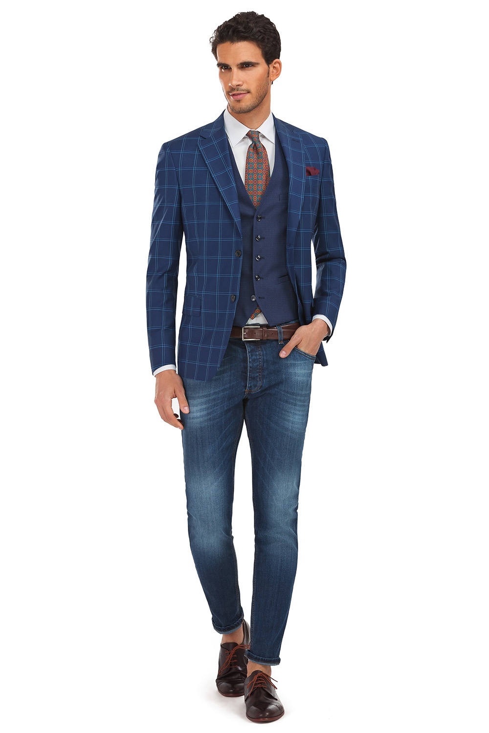 Sacou Canaletto Albastru In Carouri Bigotti Ro Vbscww1da07311192