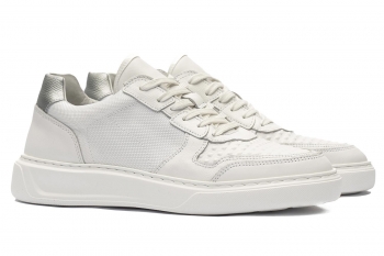 Sneakers albi piele si textil