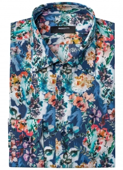 Shaped blue floral shirt