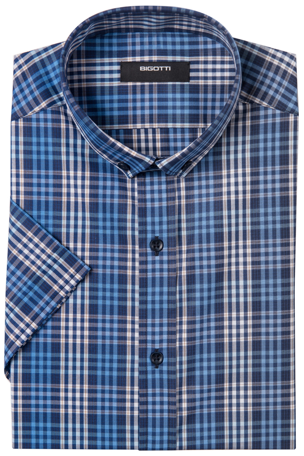Camasa Cu Maneca Scurta Slim Bleumarin In Carouri Bigotti Ro Vbcmew1dh67570990